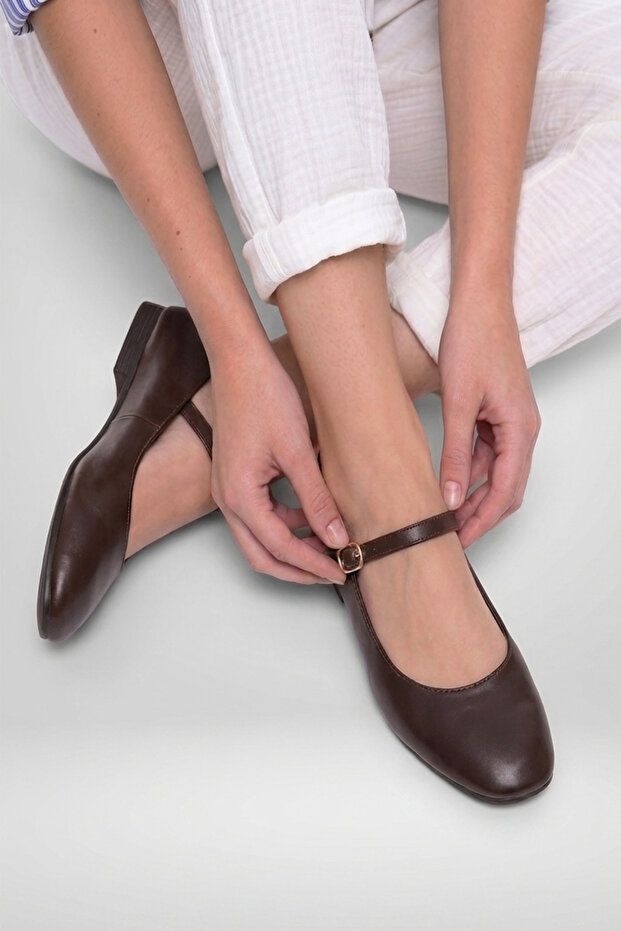 '' Nükhet'' Ballerina Round Toe Closed Helmet Flat Sole Orthopedic New Season