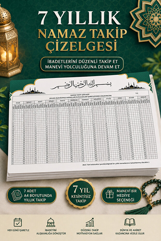 7-Year Prayer Schedule | A4 Size | 7 Piece Set | Namaz Planner | Worship Tracking Chart
