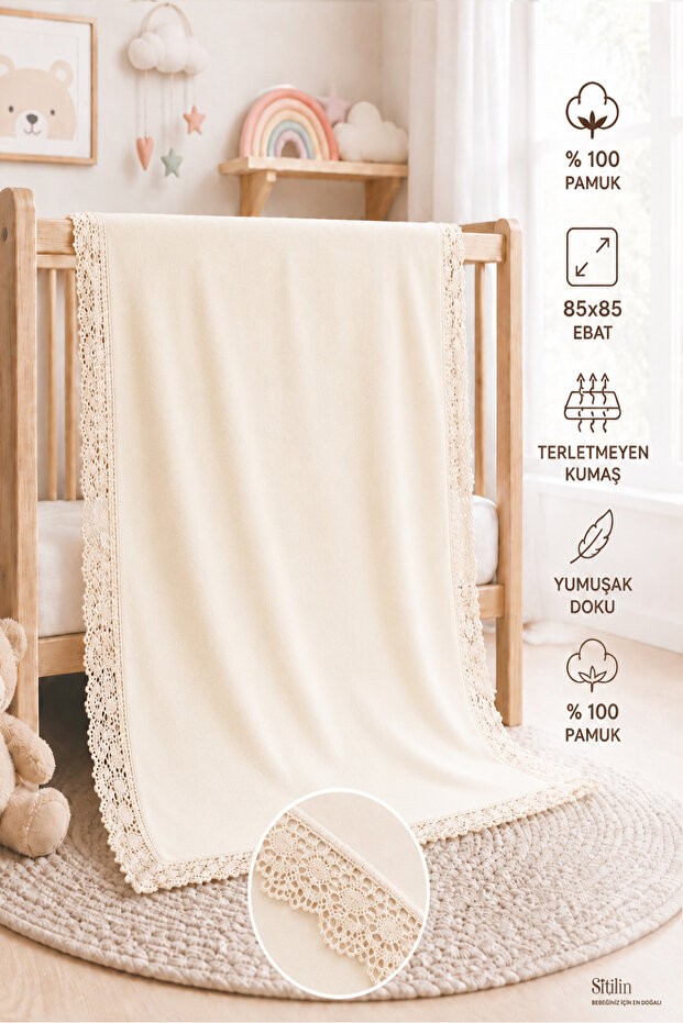 Baby Girl Double Layer Natural Lace Luxury Combed Cotton Blanket Stl6700
