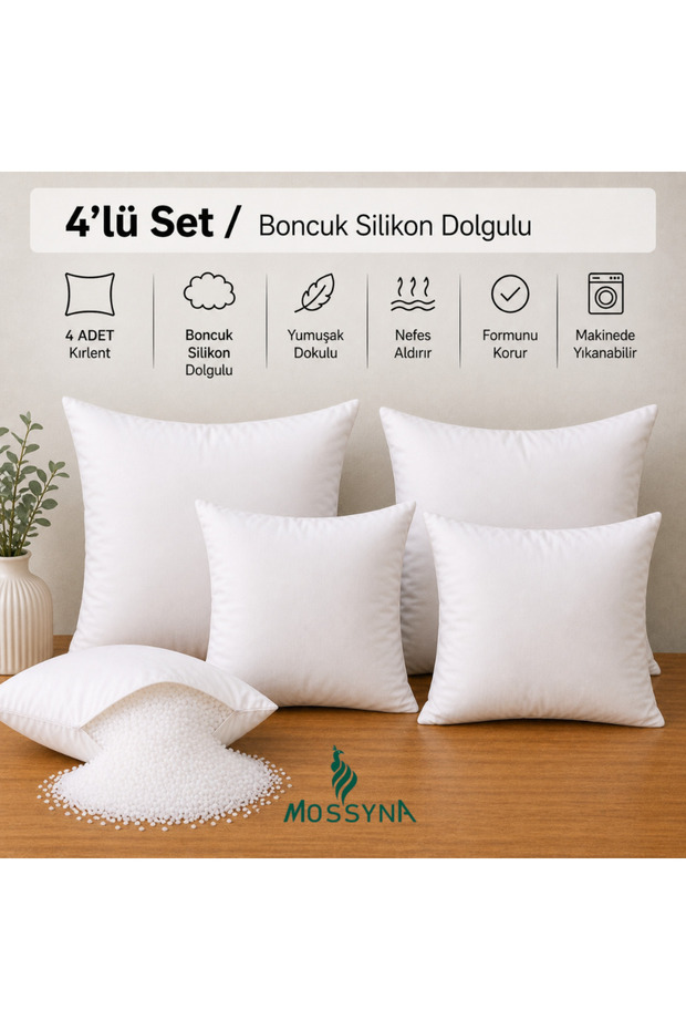 4-Piece Ultra Full Cushion Inner Pillow Bead Silicone Different Size Option and Washable