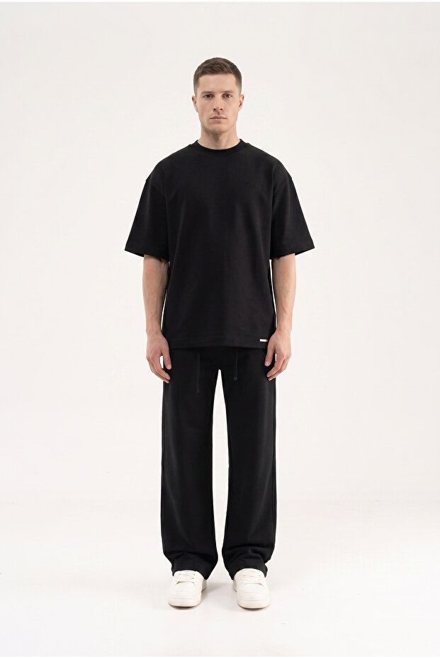 Ανδρικό μπλουζάκι Basic Double Face Oversize Μαύρο - 4