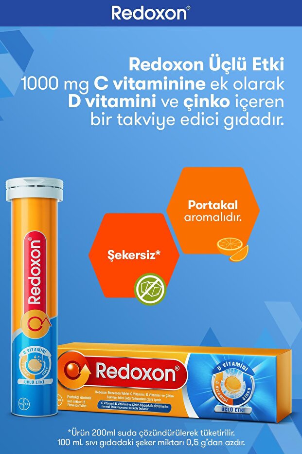 Üçlü Etki 15 Efervesan Tablet I 1000 mg C Vitamini, D Vitamini ve Çinko İçeren Takviye Edici - 2