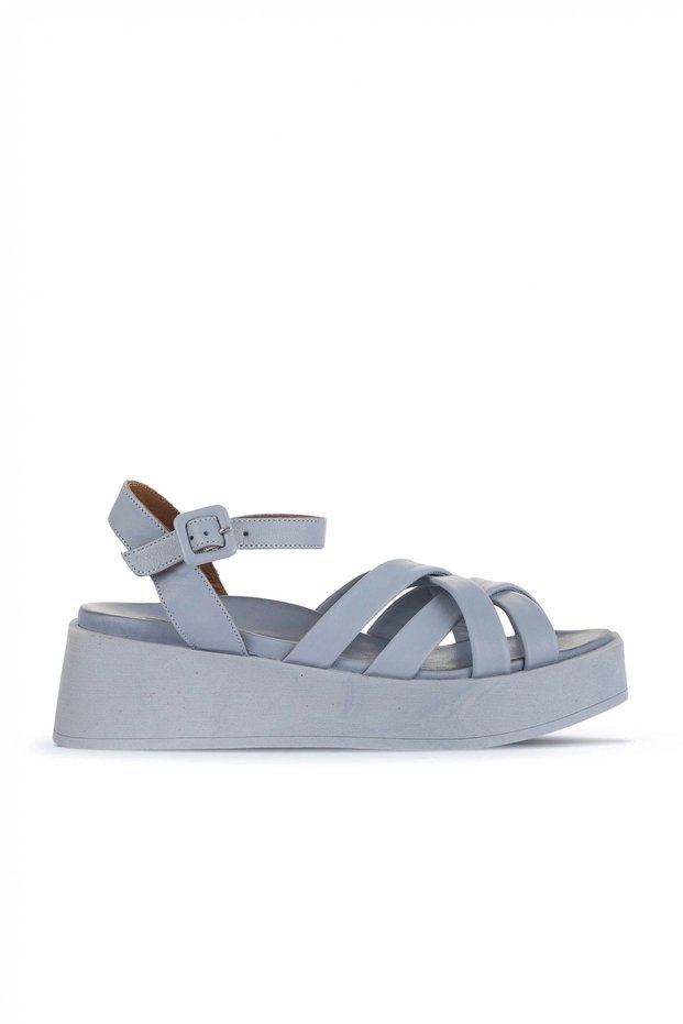 Blue Leather Women's Wedge Heeled Sandals 01Wa4301