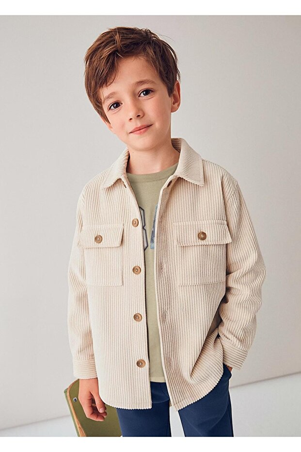 Boy's Velvet Shirt Cream