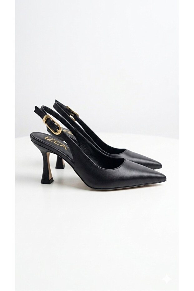 Women's black matte pointed-toe ankle-strap heels