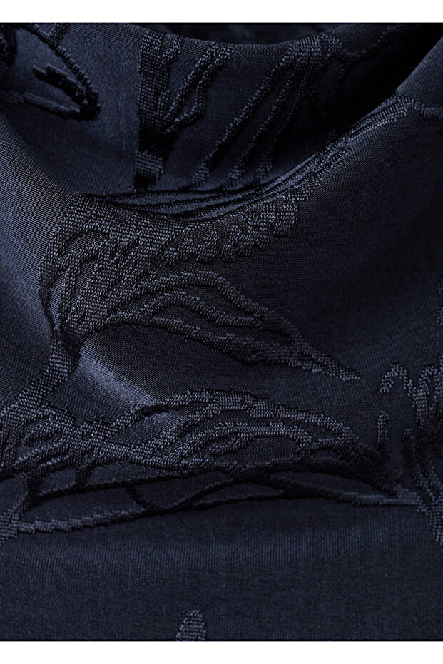 Drape yaka işlemeli elbise - 5