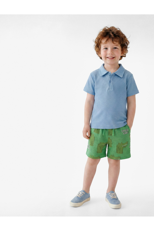 Cotton Crocodile Print Shorts with Tie Waist