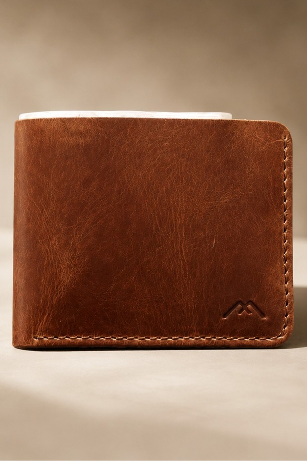 Genuine Leather Men's Wallet with Tan Card and Money Compartment with Stitching Detail 7259