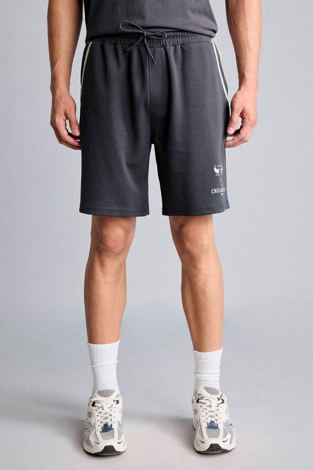 100% Cotton Nba Chicago Bulls Licensed Standard Fit Elastic Waist Anthracite Shorts H3862Ax26Sm