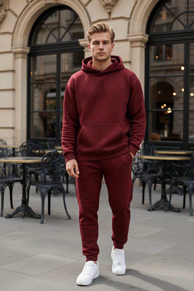 Men's Oversized Sweatpants Set with Kangaroo Pockets and Elastic Cuffs - Home Wear