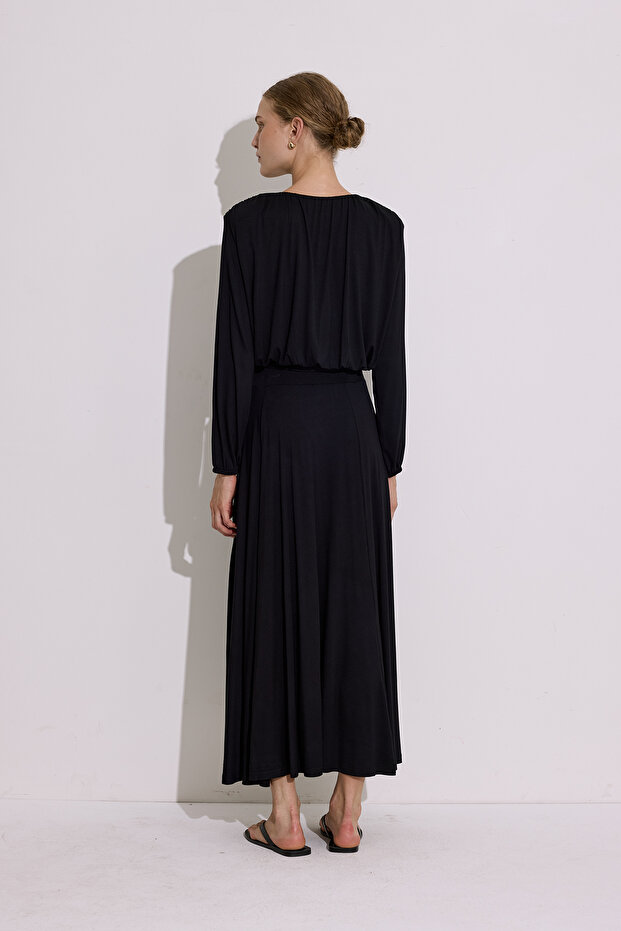 Draped Balloon Shape Blouse Black - 6