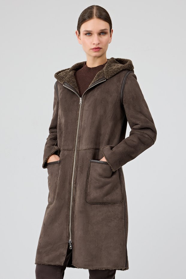 Fiorentini Women Brown Double-Sided Hooded Teddy Coat 25Wgp53149F