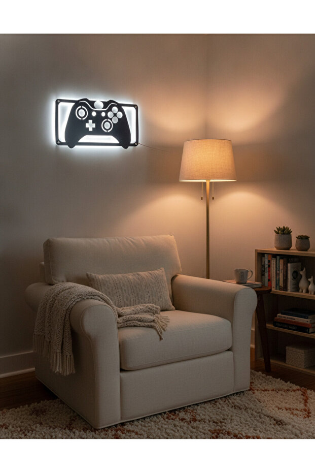 Işıklı Oyun Kolu LED Tablo | Gaming Odası Duvar Dekoru | MDF Aydınlatmalı Konsol Joystick Tablosu Yayıncı Köşesi - 4