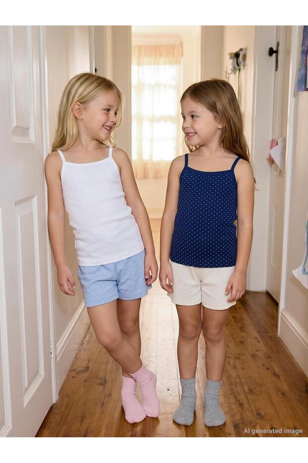 Blue-White 2-10 Years Old Girls' 2-Piece Undershirt - Standard 4-5 Years Old