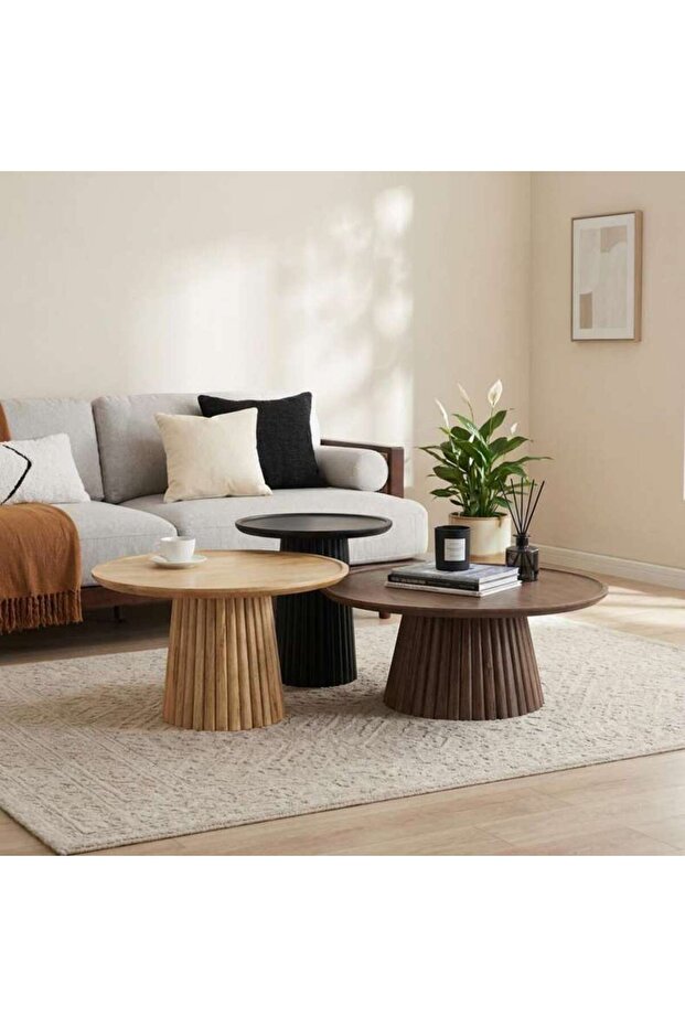 Anglea Coffee Table Set Of 3 Solid Wood - Brown Natural