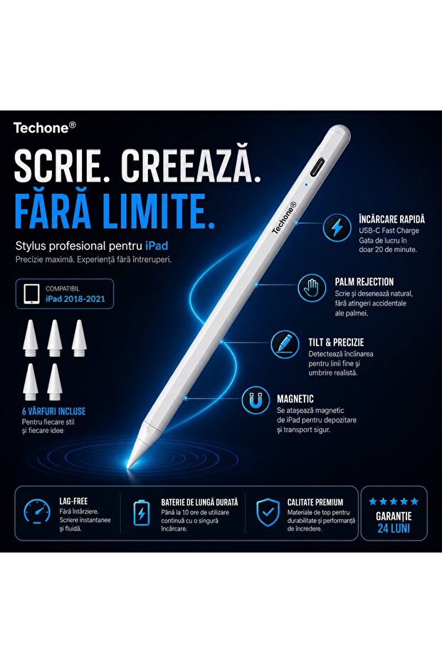 Stylus pentru iPad Techone® A3T, alb - 2