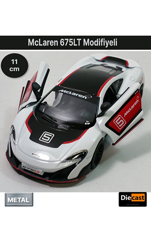 ماكلارين 675LT قالب سحب وقطرات معدل - نموذج سيارة معدني مع أبواب مصبوبة قابلة للفتح - أبيض 11.5 سم