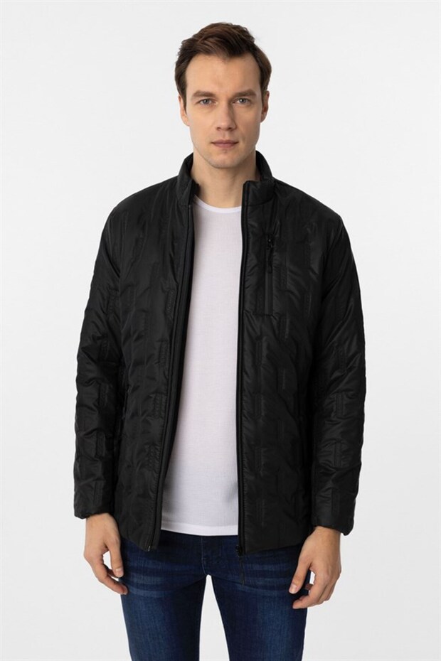 Siyah Slim Kapitone Mont - 2