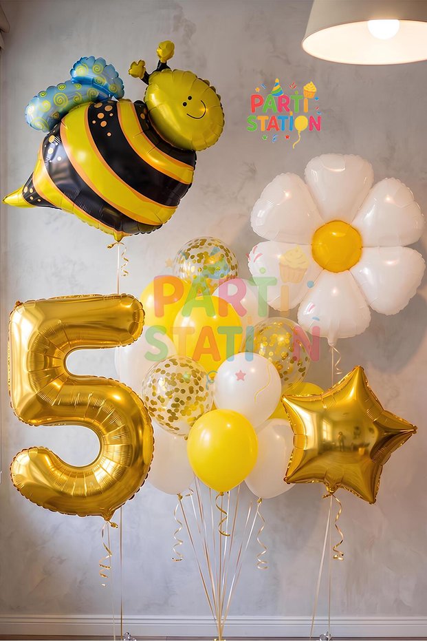 Bee Bee and Daisy Concept 5 Year Old Balloon Set Bee Bee and Daisy Theme Party Birthday Party Balloon Set