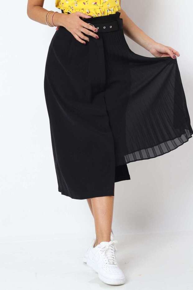 Midi Pleated Half-Solid Skirt - 2