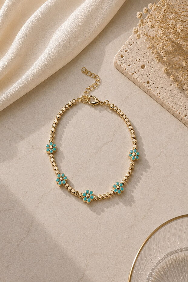 Women's Bracelet Square Chain Small Flower Detail Bracelet