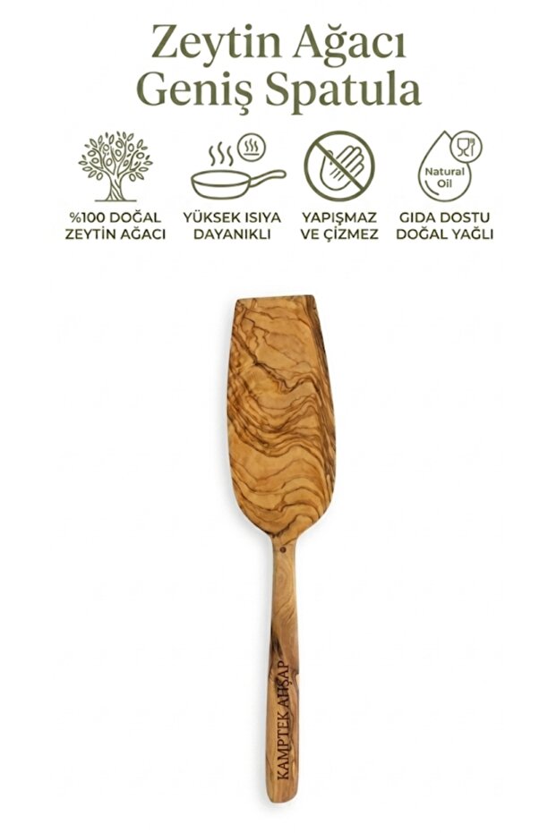 Kamptek Wooden Natural Olive Wood Large Wide Spatula 31 cm