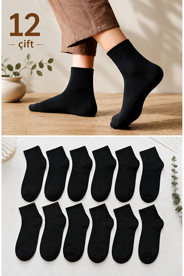 12 Pairs of Black Half-Toe Unisex Socks |   Cotton, Breathable, Anti-Sweat