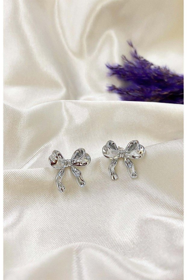Silver Color Small Size Dangle Bow Earrings