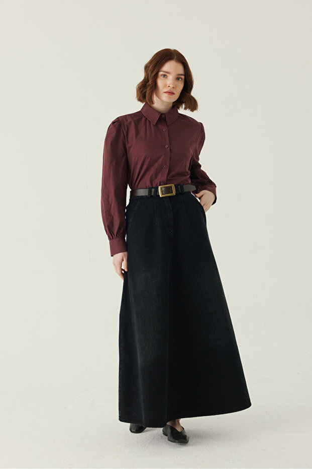 Pins Detailed Denim Skirt Black