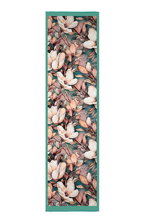Green Silk Scarf - Daffodil Pattern - 5
