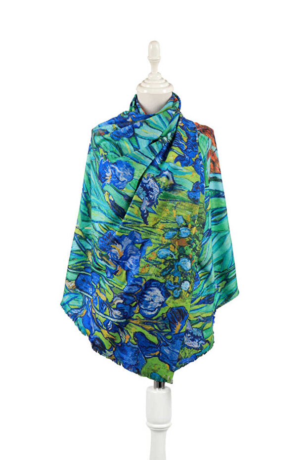 Green Irises Pattern Winter Shawl