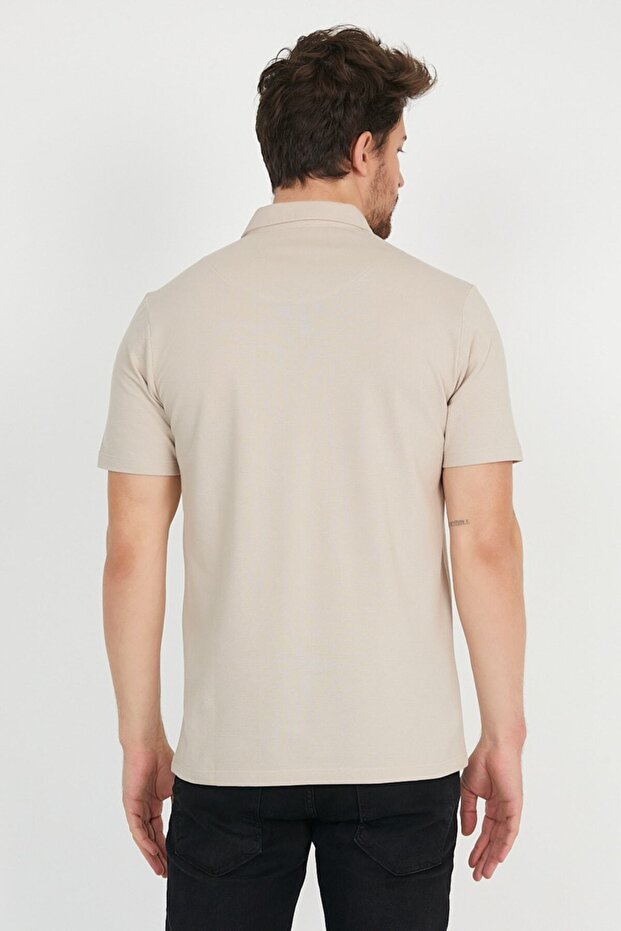 Ανδρικό μπλουζάκι Basic Polo Neck Solid Comfort Beige - 6