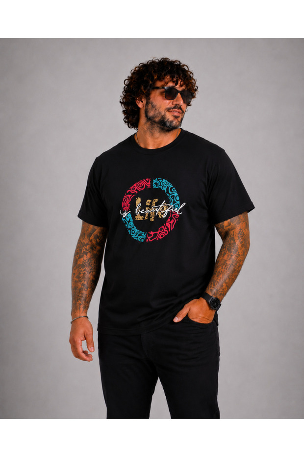 Men's Oversize Crew Neck T-Shirt Beautiful 26152 Black