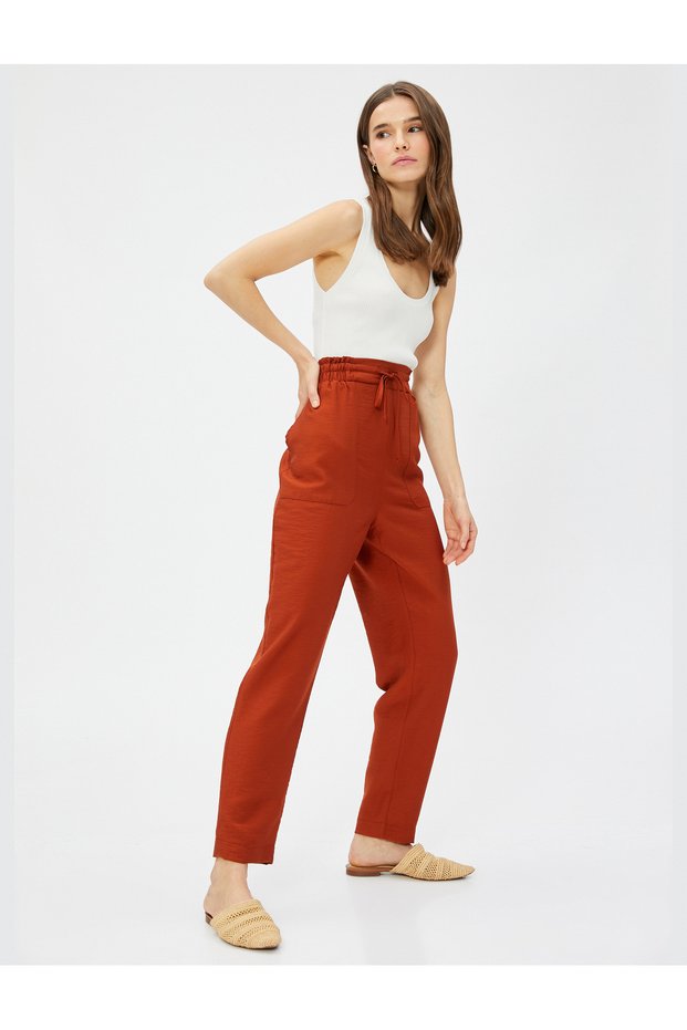 Viscose Carrot Trousers with Tie Waist