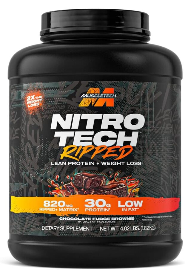 Nitro Tech Ripped Whey Protein Isolate & Peptides for Men and Women, (Chocolate Fudge Brownie |4.02 Lb)