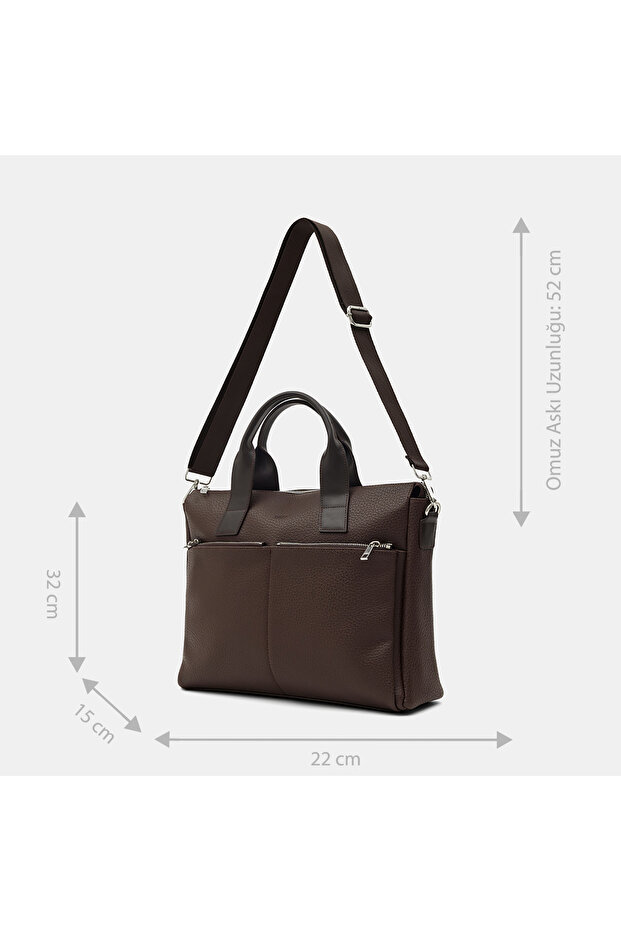 Men's Brown Shoulder Strap Briefcase - 8