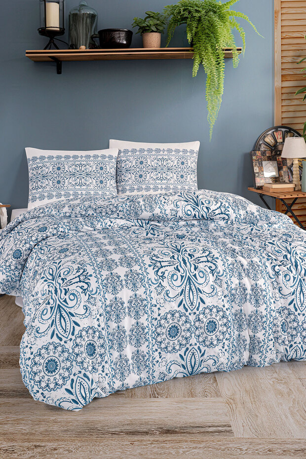 Maya blue cotton ranforce double duvet cover set