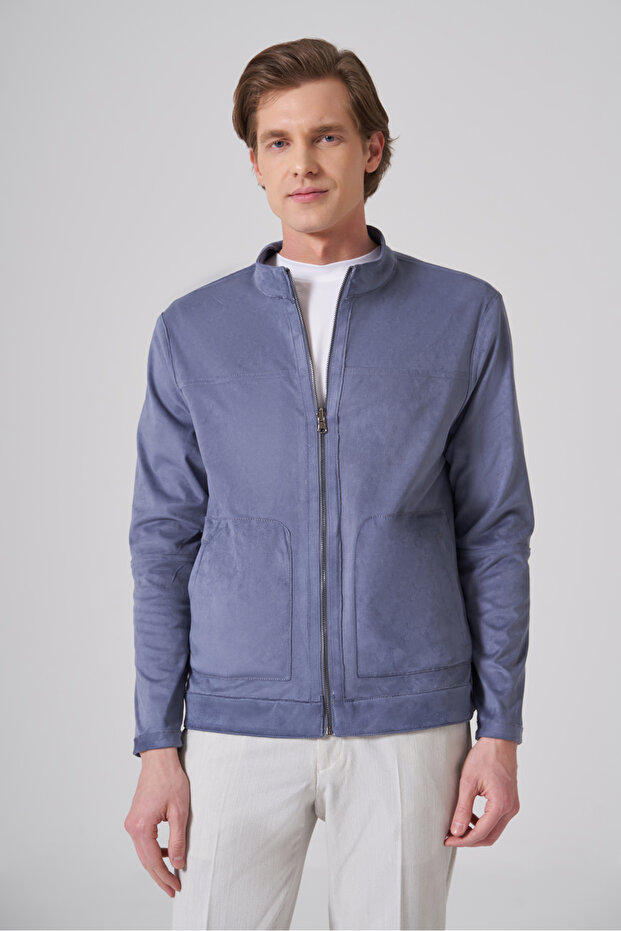 Men's Blue Trend Spring Double-Sided Suede Coat