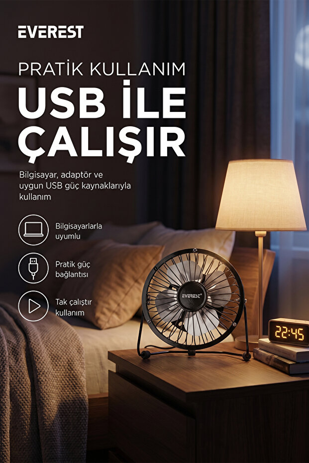 Hdx7252 Büyük Boy Masaüstü El Fanı Siyah Efn Usb Kablolu 18*18cm Astakos - 6