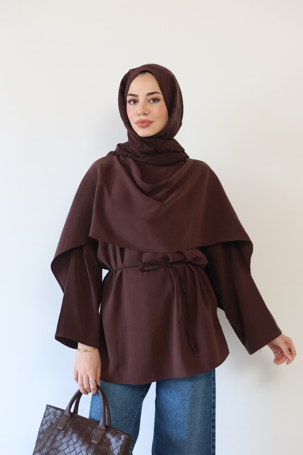 Women's Cape-Cut Waist-Tie Hijab Shirt