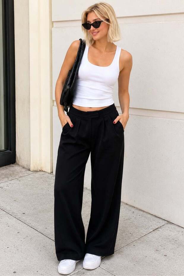 Black High Waist Relaxed Fit Wide Leg Pants Mg2120