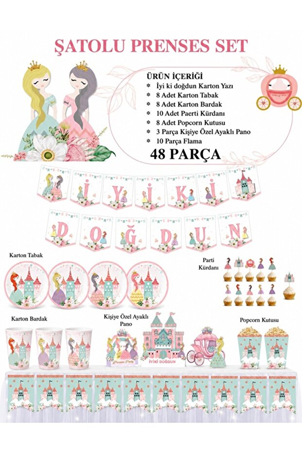 Silvery Themed Party Set with Princess Car with Chats 48 Pieces