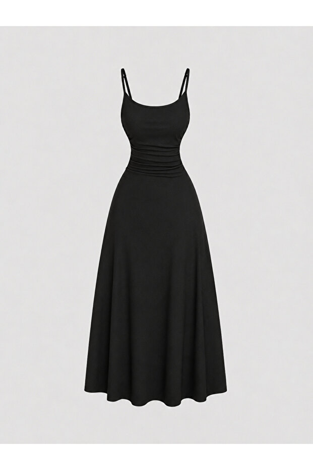 Kylie - Crepe Fabric Thin Strap Waist-Hugging Maxi Dress
