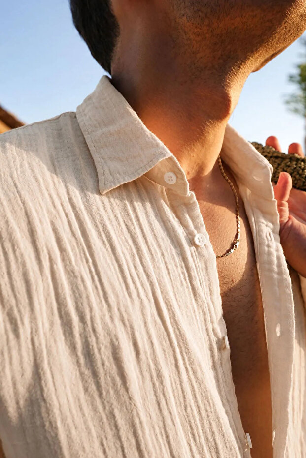 Maldiv Beige 100% Cotton Men's Shirt