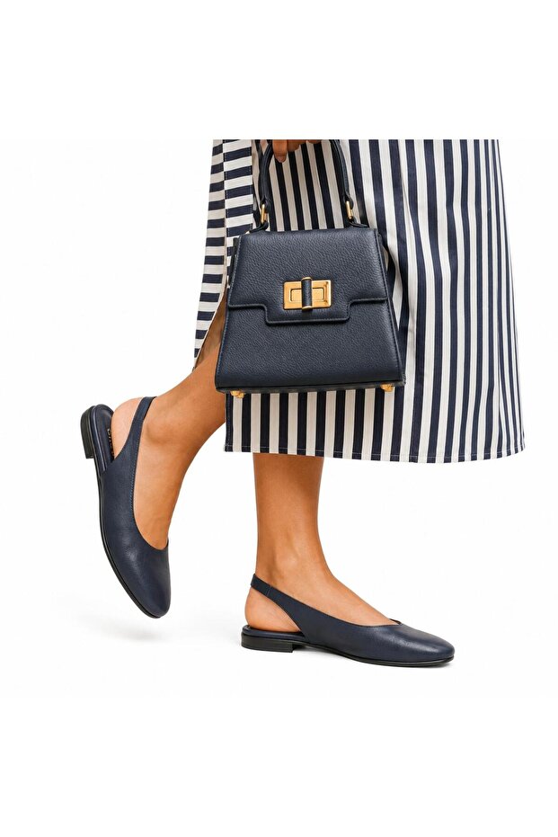 Maris Navy Blue Genuine Leather Women's Ballerinas
