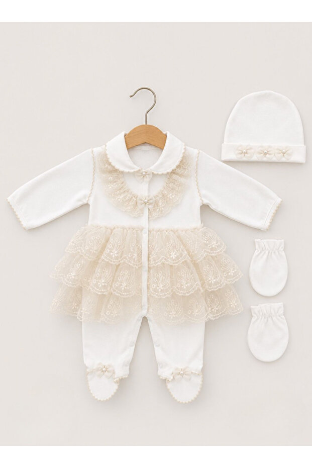 Lace Booties Jumpsuit Set (with Beanie & Gloves)
