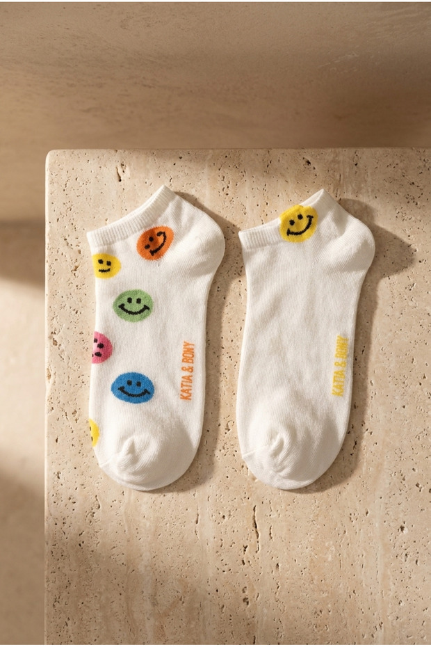 Women's Smiling Face Patterned 2-Piece Step Socks