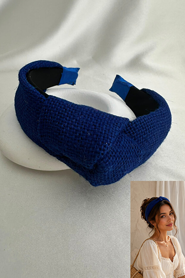 Navy Blue Knot Detail Straw Crown