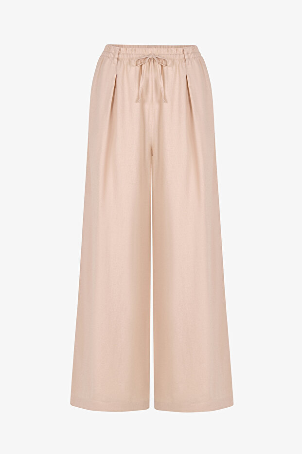 Beigefarbene Leinenhose mit hoher Taille - 4