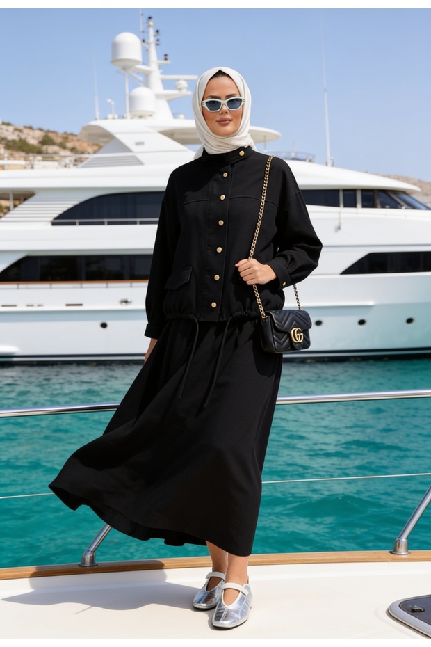 Aurelia Gold Tensel Set - Skirted Suit - Black